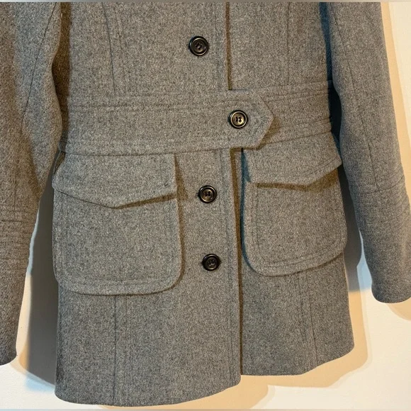 J Crew Women Gray Wool Blend Peacoat Belted Pockets Size 4 EUC - Picture 3 of 11